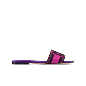 Dior Dway Slide Fuchsia and Black Embroidered Cotton