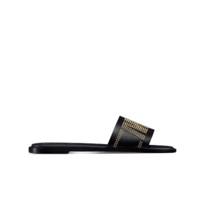 Dior Dway Slide Black Calfskin and Gold-Finish Studs