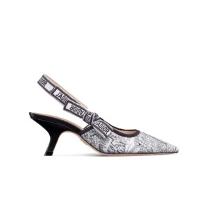 J'Adior Slingback Pump Deep Blue Cotton Embroidered with Toile de Jouy Scotland Motif