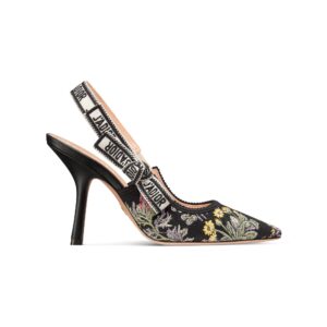 J'Adior Slingback Pump Black Multicolor Cotton Embroidered with Millefiori Unicorn Motif
