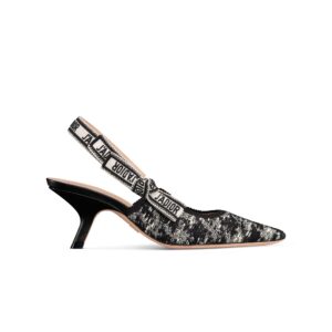J'Adior Slingback Pump Black and White Houndstooth Tweed
