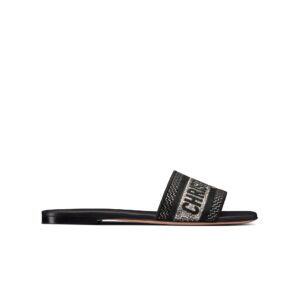 Dior Dway Slide Black Cotton Embroidery with Metallic Thread and Silver-Tone Strass