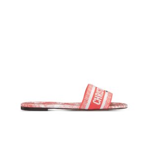 Dioriviera Dway Slide Embroidered Cotton and Coral Toile de Jouy Sauvage Motif