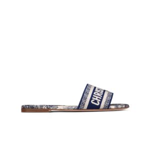 Dior Dway Slide Embroidered Cotton and Vibrant Blue Toile de Jouy Motif