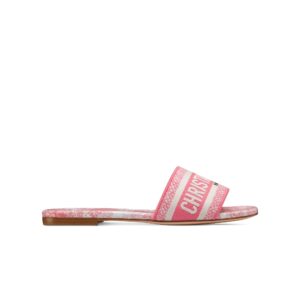 Dioriviera Dway Slide Embroidered Cotton and Candy Pink Toile de Jouy Sauvage Motif