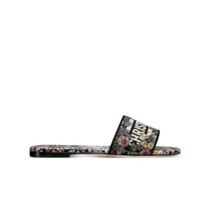 Dior Dway Slide Embroidered Cotton and Black Multicolor Millefiori Unicorn Motif