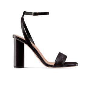 Dior Dway Heeled Sandal Black Embroidered Satin and Lambskin