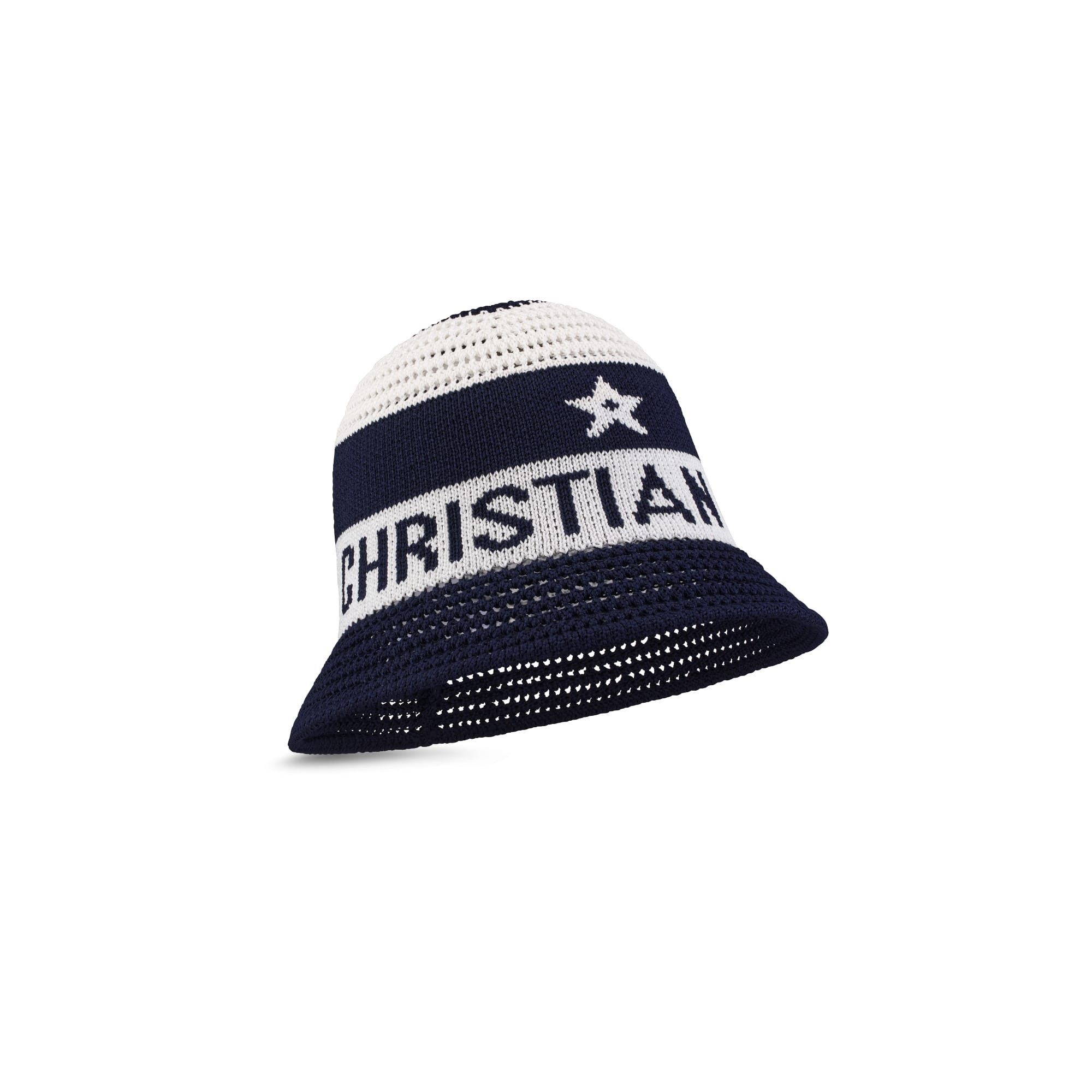 Dior D-Tulipe Cloche Blue and White Cotton Knit Blend