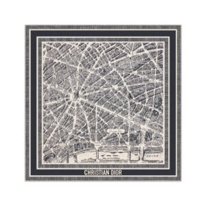 Dior Plan de Paris 90 Square Scarf Beige and Navy Blue Silk Twill