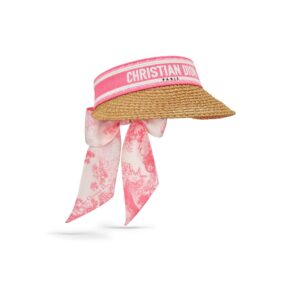 Dioriviera D-Ocean Visor with Mitzah Straw with Candy Pink and White Embroidered Band
