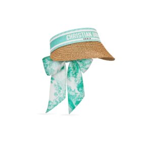 Dioriviera D-Ocean Visor with Mitzah Straw with Aquamarina and White Embroidered Band