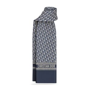 Dior Oblique Stole Navy Blue Silk Twill