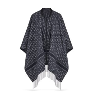 Dior Oblique Poncho Navy Blue Wool and Cashmere