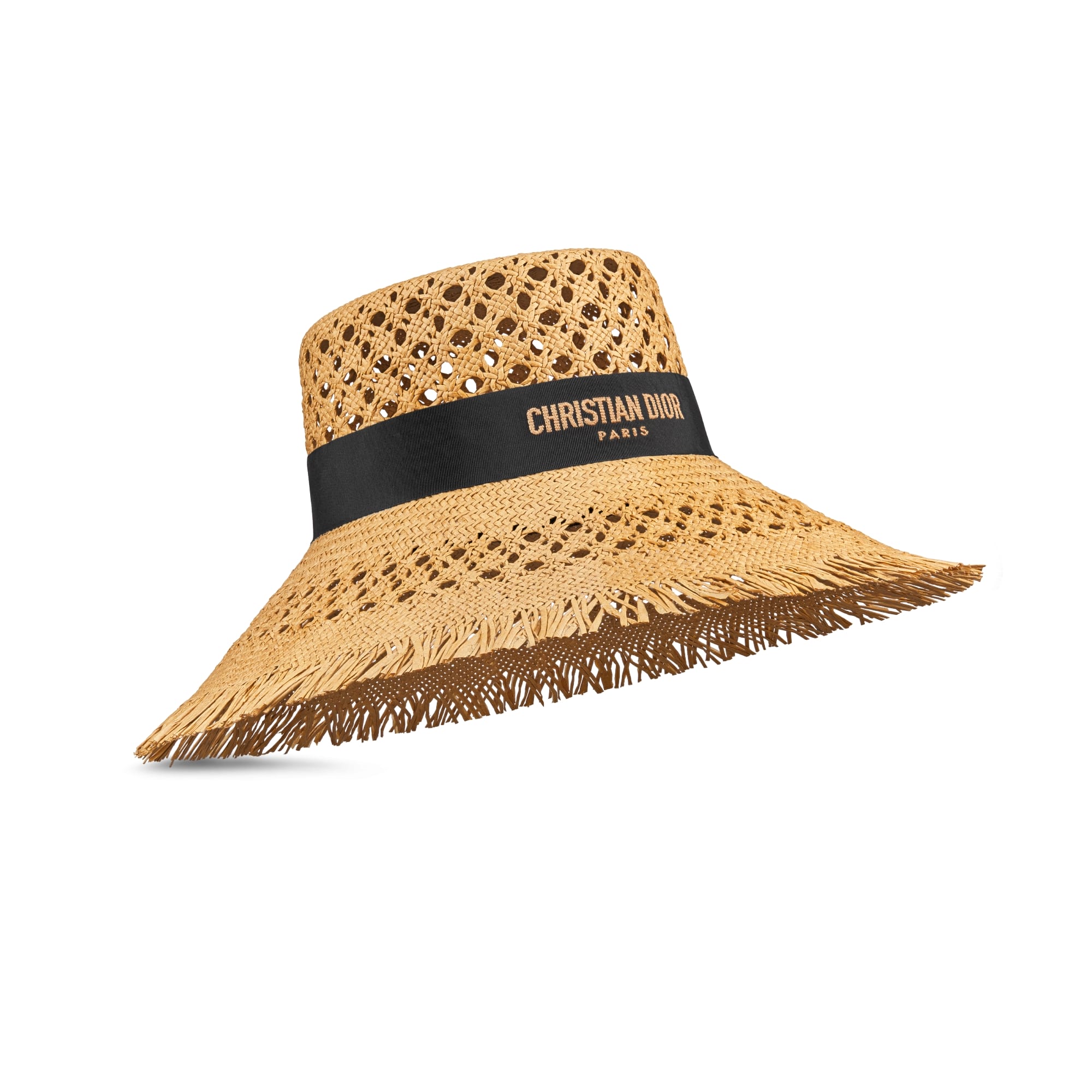 Dior Naughtily-D Small Brim Hat Natural Straw and Black Embroidered Band