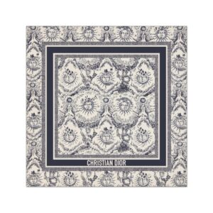 Dior Toile de Jouy Soleil 90 Square Scarf White and Navy Blue Silk Twill