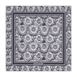 Dior Toile de Jouy Soleil Shawl White and Navy Blue Cashmere