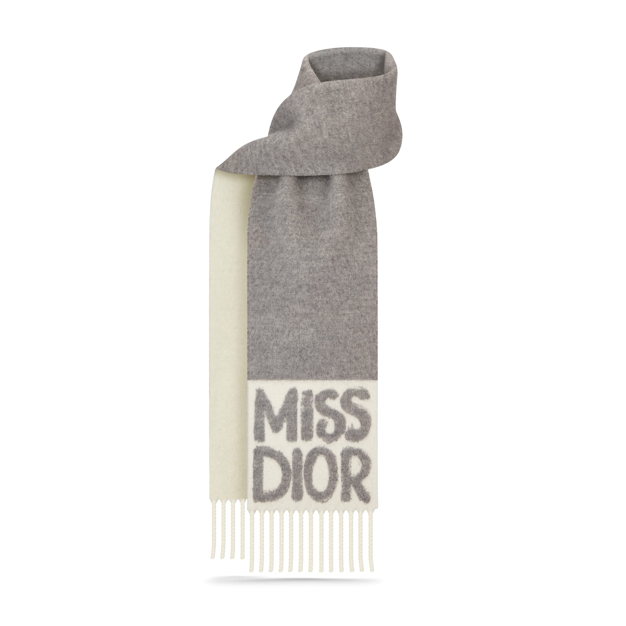 Dior Miss Dior Graffiti Scarf Gray and Ivory Cashmere
