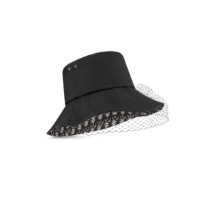 Dior Teddy-D Large Brim Bucket Hat with Veil Black Cotton Blend