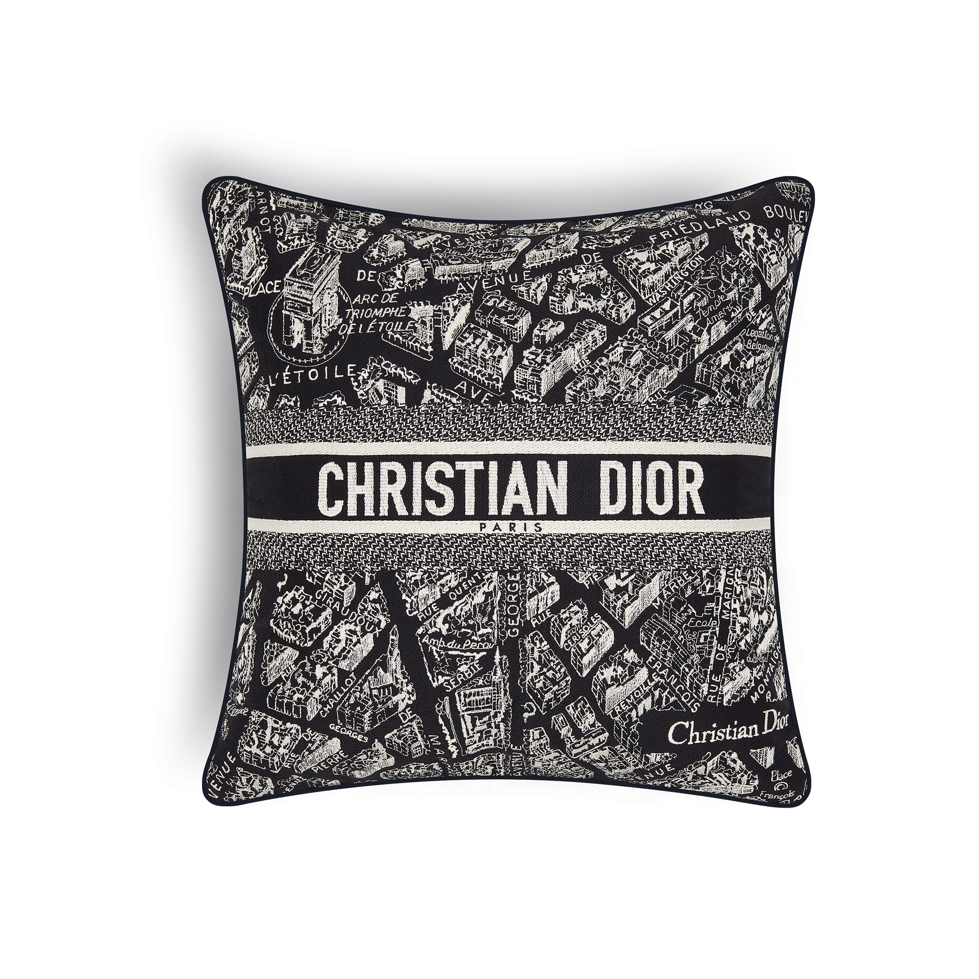 Dior Small Square Pillow Plan de Paris Motif Black and White
