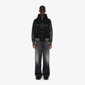 Givenchy Men's Hooded Varsity Jacket In Wool And Leather