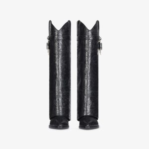 Givenchy Shark Lock Cowboy Boots In Leather With Western Pattern