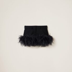 Miu Miu Feather-Trimmed Grain De Poudre Miniskirt