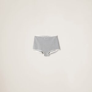 Miu Miu Ribbed Knit Panties With Logo