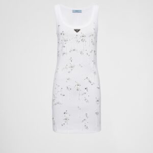Prada Embroidered Ribbed Jersey Dress