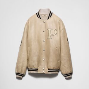 Prada Leather Bomber Jacket With Patch