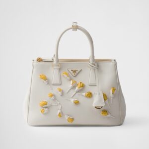 Replica Designer Bag Prada Large Galleria Leather Bag With Floral Appliques
