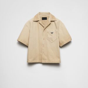 Prada Short-Sleeved Shirt In Worn Bull-Denim