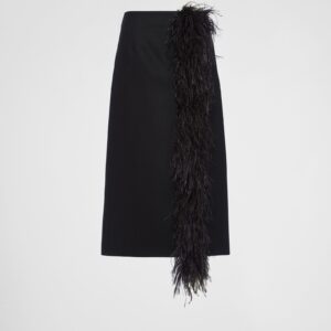 Prada Feather-Trimmed Wool Midi-Skirt