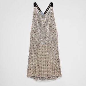 Prada Rhinestone Net Embroidered Mini-Dress