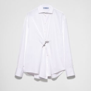 Prada Poplin Shirt With Crystal Brooch