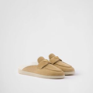 Prada Suede And Shearling Mules