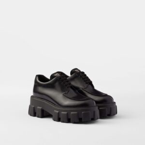 Prada Monolith Brushed Leather Lace-Up Shoes