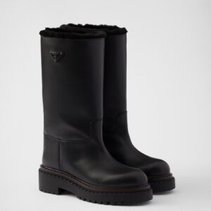 Prada Leather And Shearling Boots