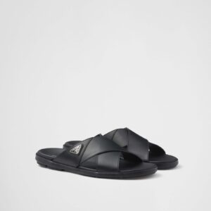 Prada Leather Crisscross Slides