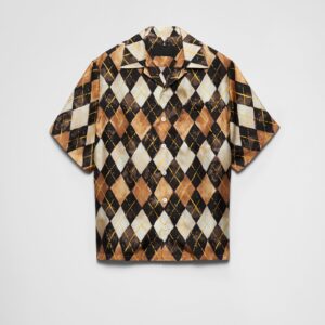 Prada Short-Sleeved Argyle-Pattern Silk Twill Shirt