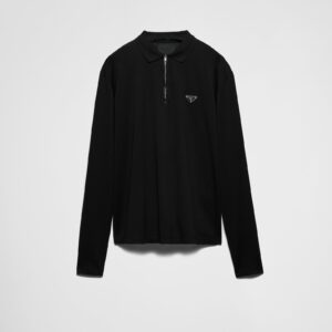 Prada Long-Sleeved Pique And Re-Nylon Polo Shirt