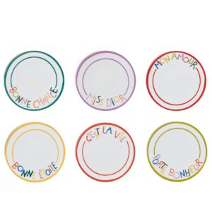 DIOR Set of Six Dessert Plates Message White Multicolor