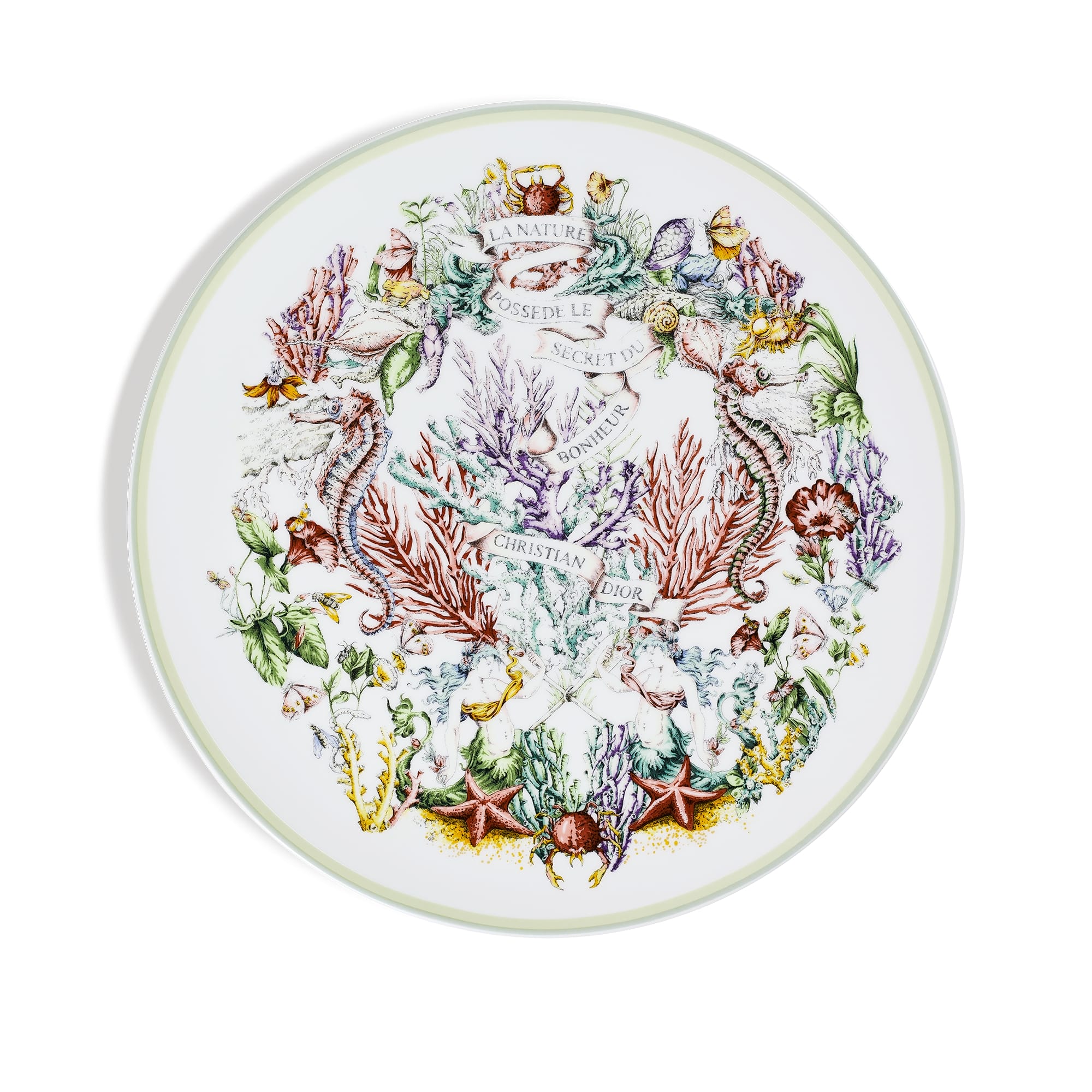 DIOR Dinner Plate White Limoges Porcelain with Multicolor Dior Cabinet de la Mer Motif