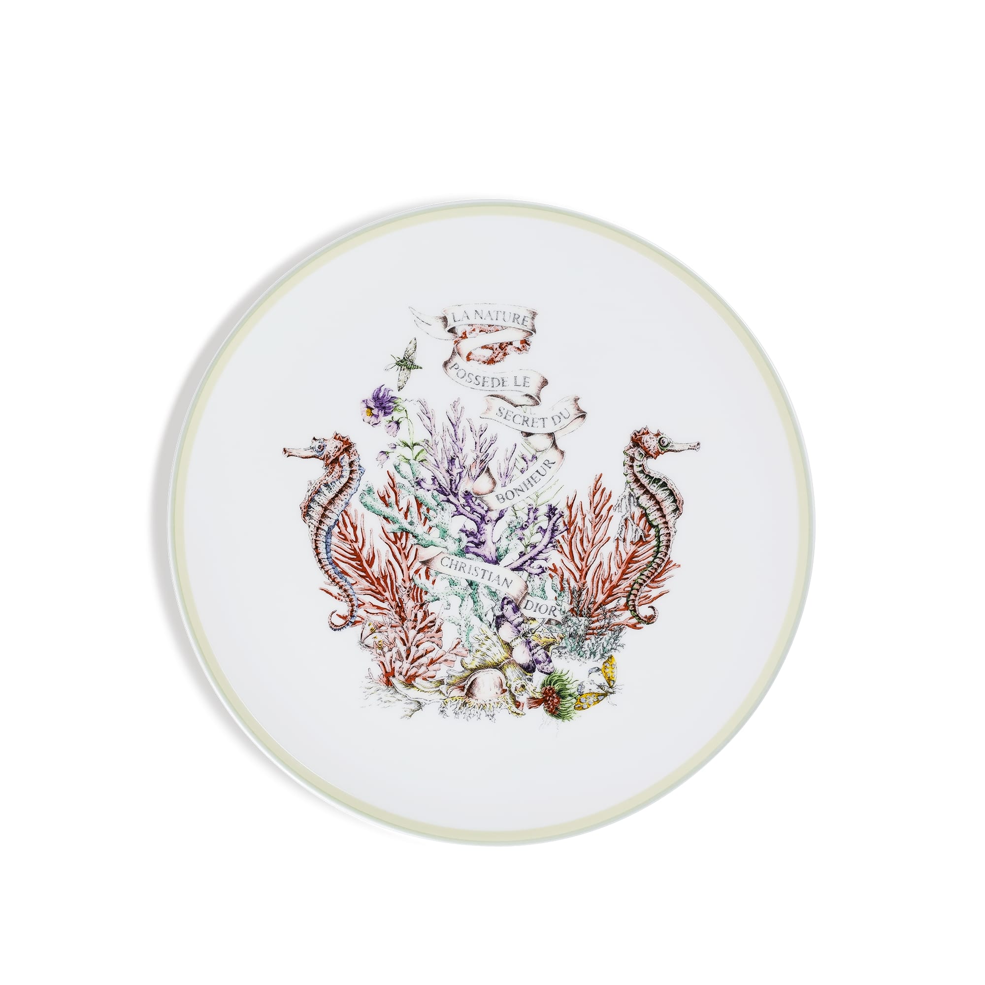 DIOR Dessert Plate White Limoges Porcelain with Multicolor Dior Cabinet de la Mer Motif
