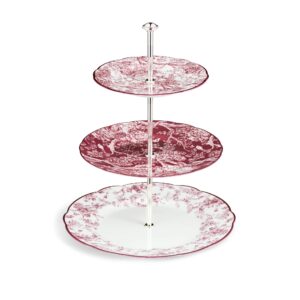 DIOR Three-Tiered Cake Stand Burgundy Toile de Jouy