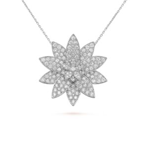 Van Cleef & Arpels Lotus Clip Pendant Large Model 18K White Gold Diamond