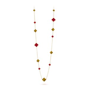 Van Cleef & Arpels Magic Alhambra Long Necklace 16 Motifs 18K Yellow Gold Carnelian Tiger Eye