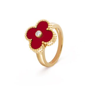 Van Cleef & Arpels Vintage Alhambra Ring 18K Yellow Gold Carnelian Diamond