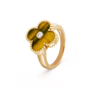 Van Cleef & Arpels Vintage Alhambra Ring 18K Yellow Gold Diamond Tiger Eye
