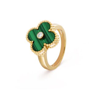 Van Cleef & Arpels Vintage Alhambra Ring 18K Yellow Gold Diamond Malachite