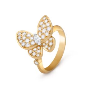 Van Cleef & Arpels Two Butterfly Ring 18K Yellow Gold Diamond